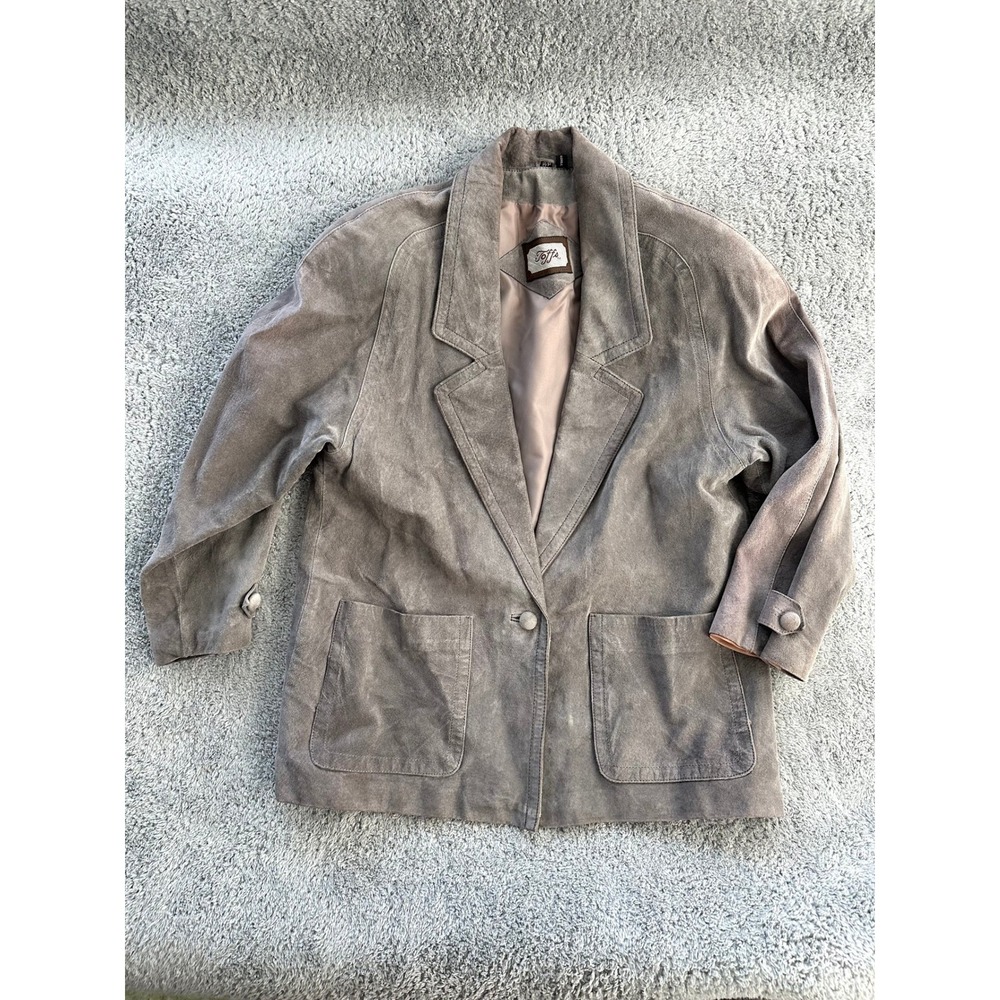 Toffs Suede Leather blazer lined jacket 80s retro Womens MP medium petite gray